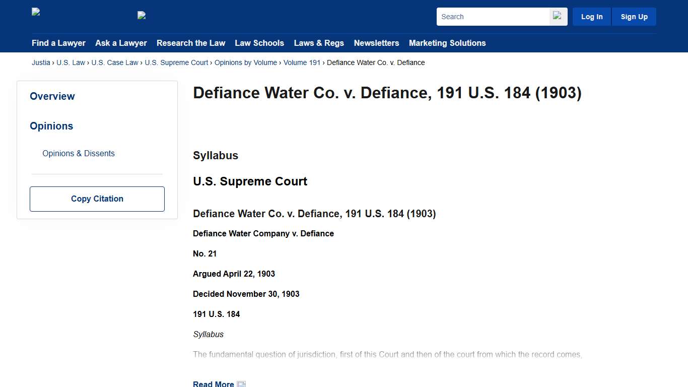 Defiance Water Co. v. Defiance 191 U.S. 184 (1903) Justia U.S. Supreme Court Center